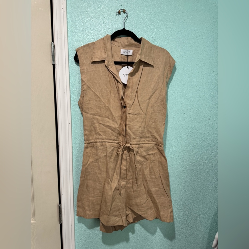 S/W/F Sleeveless Drawstring Romper in Mojave Desert - Picture 2 of 6